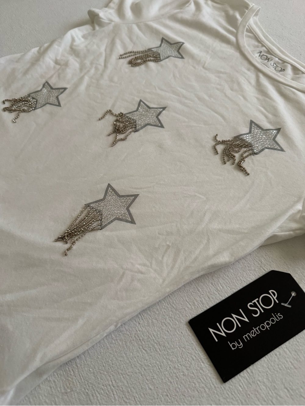 White Star Embellished Short Sleeve Top